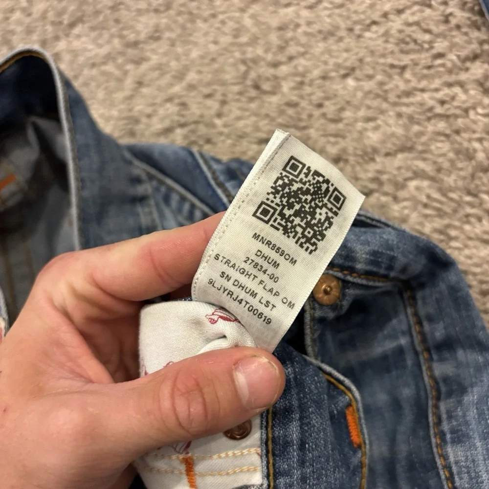 True Religion Straight Leg Pocket Flaps OM Denim Blue Jeans Dhum Men's 36x34